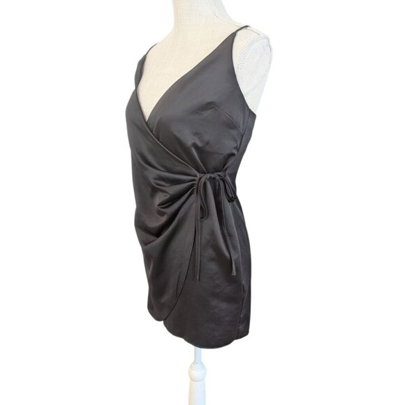 Topshop Black Satin Wrap Mini Dress Spaghetti Strap Size 2 - Picture 4 of 5